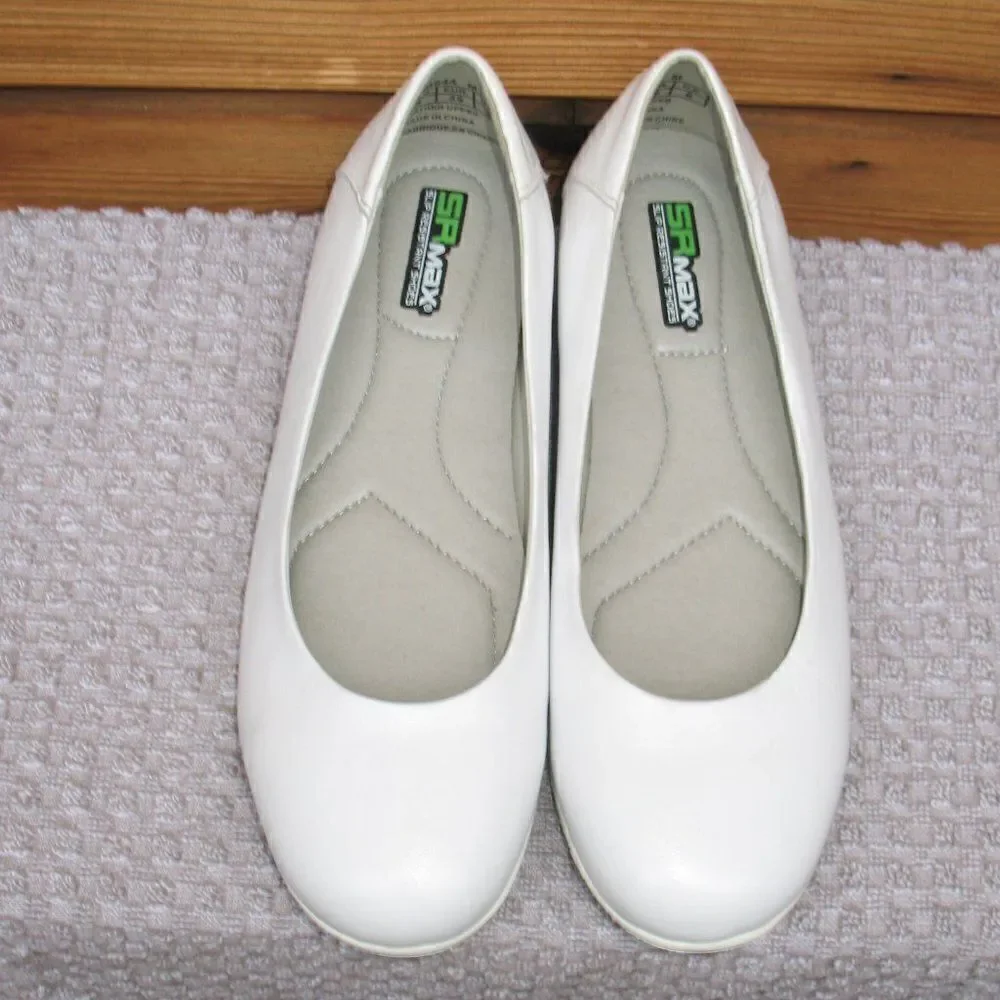 Womens White Slip Resistant Work Shoes Dress Flats